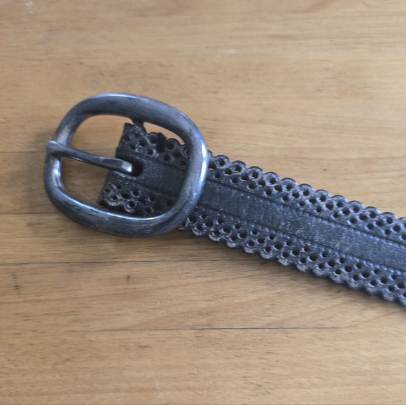 Lucky Brand Accessories - Dark Brown Scalloped Edge Leather Belt with Oval Buckle